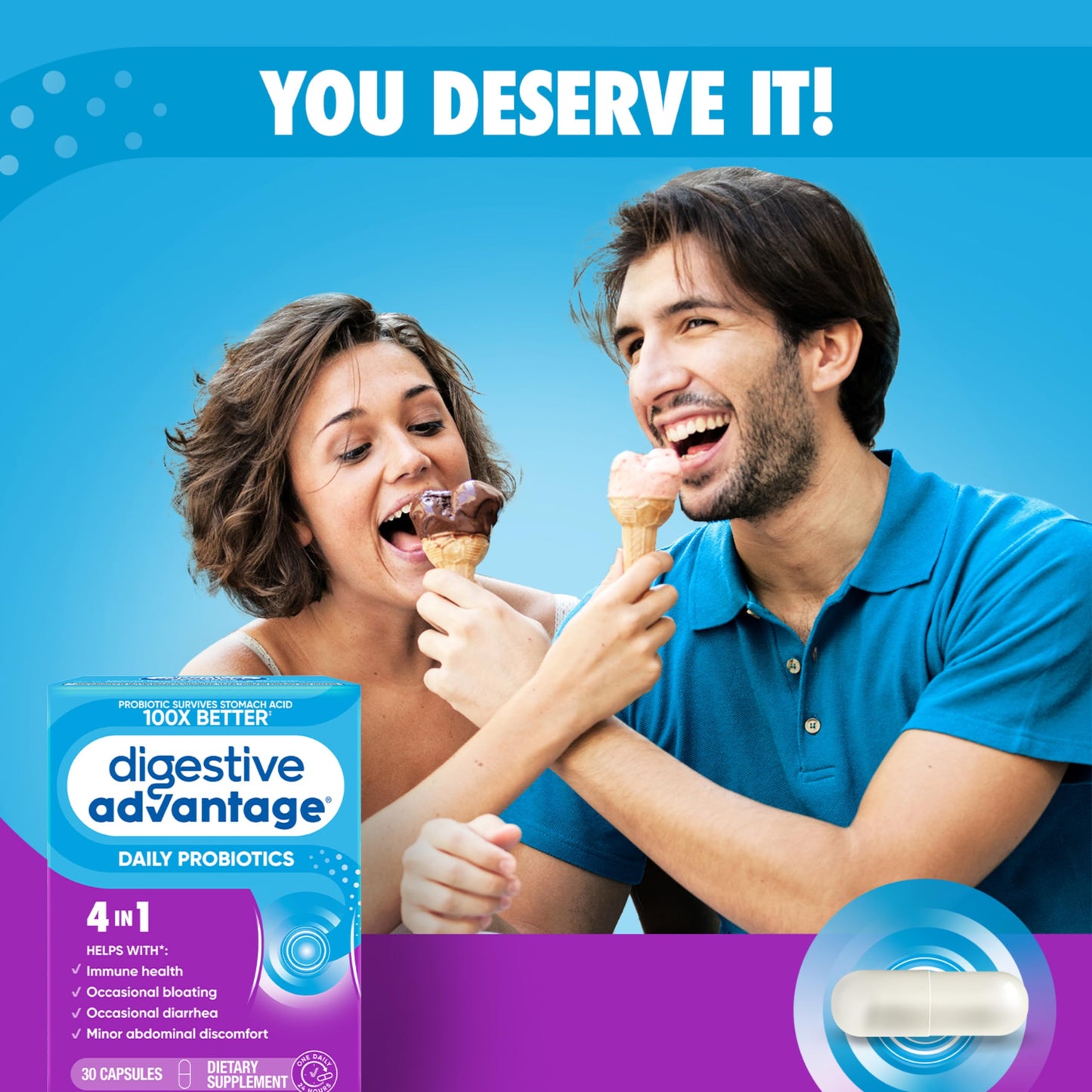 Daily Probiotic Capsule – Digestive Advantage (30 Capsules) | BC-30 2B CFUs, Gut Health