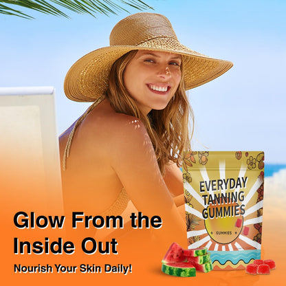 Daily Tanning Gummies – Natural Sunless Tan with Astaxanthin, Lycopene & Beta Carotene – Watermelon