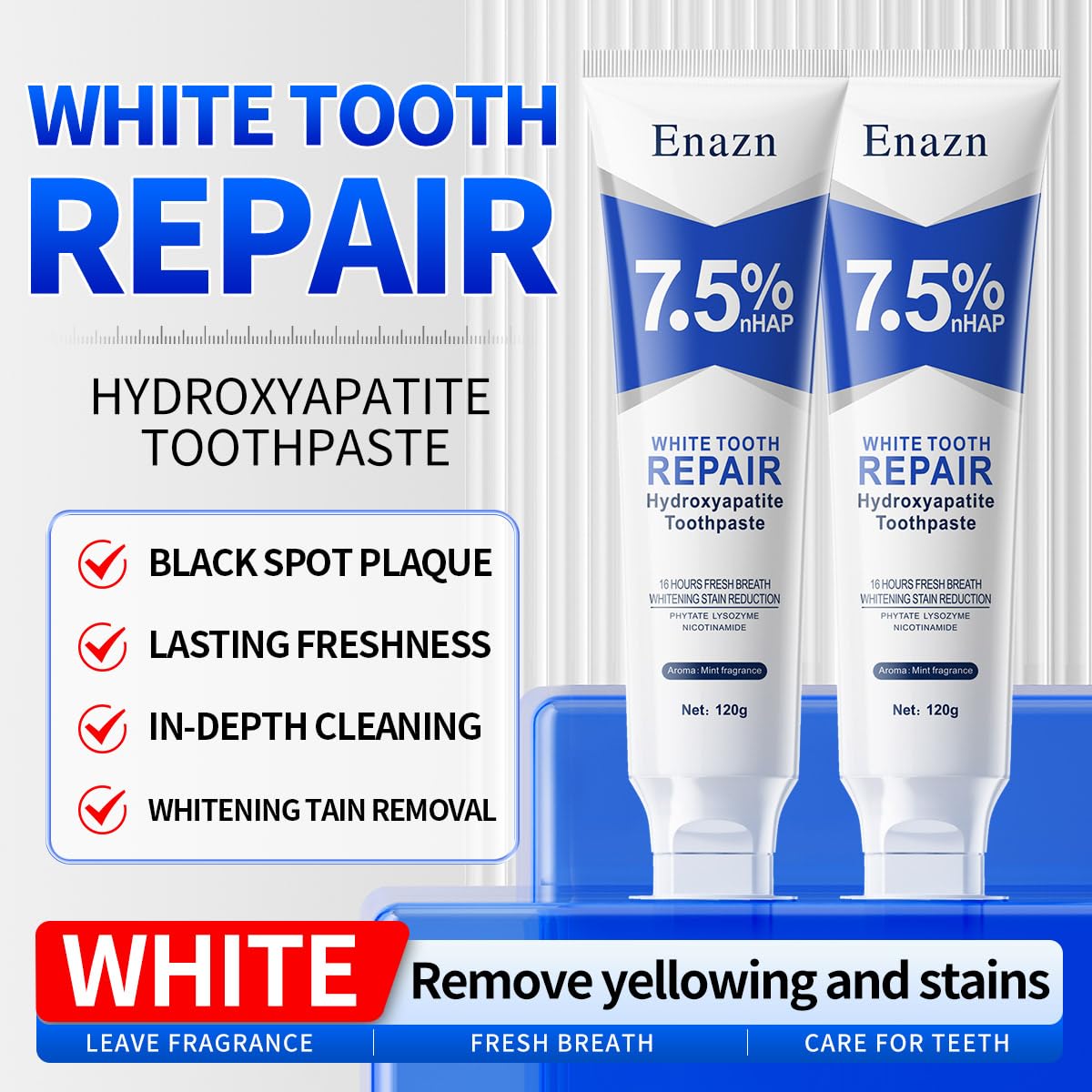 7.5% Nano Hydroxyapatite Toothpaste – Enamel Protection, Fluoride-Free Cooling Mint (3 pcs, 4.23 oz each)