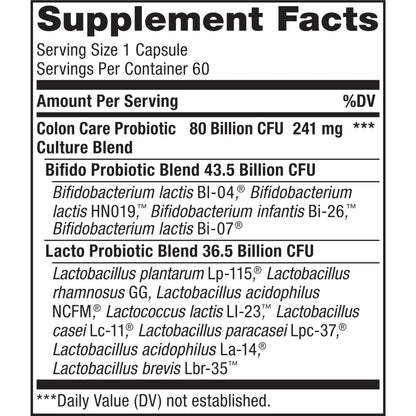 Renew Life Colon Care Probiotic Capsules – 80 Billion CFU, 12 Strains, Dairy/Gluten & Soy Free, 60 Count