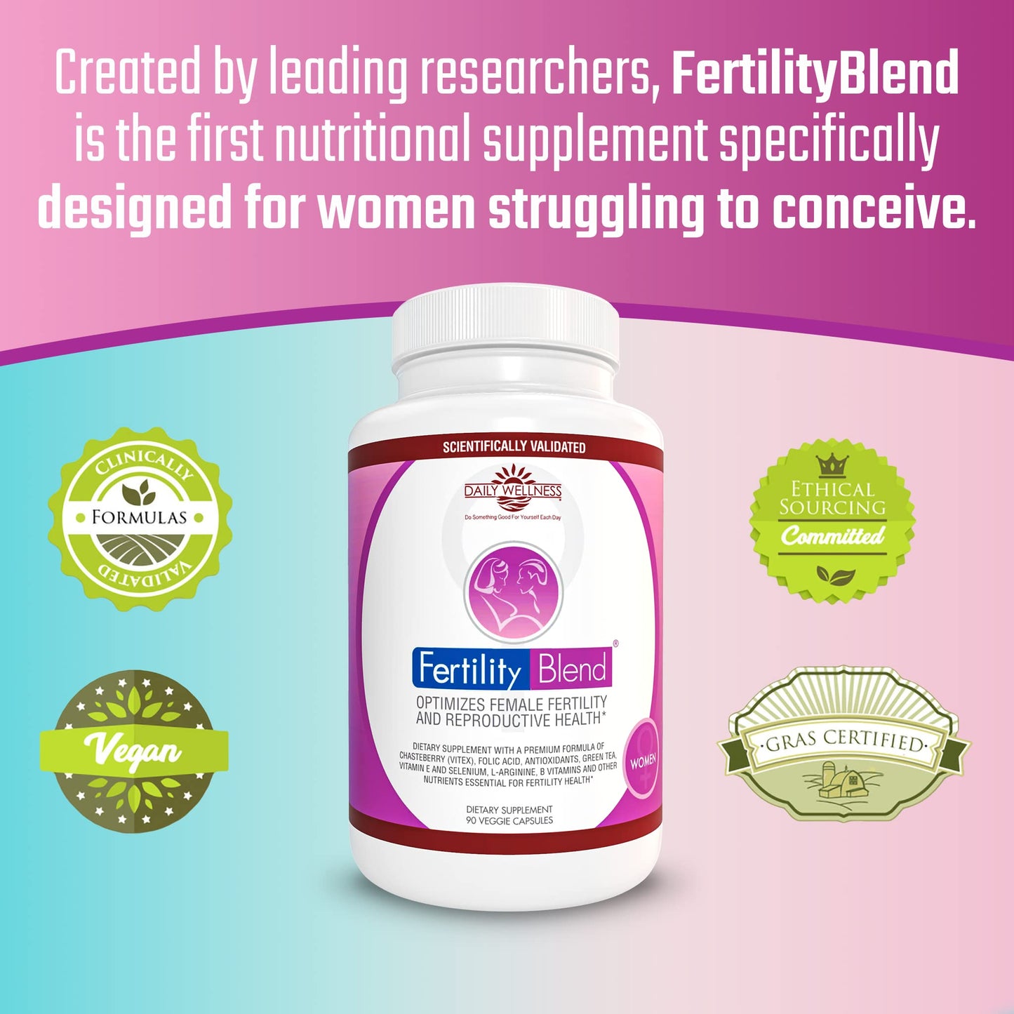 Fertility Blend Daily Wellness for Women — 3 Pack Fertility Supplements for Conception & Cycle Support