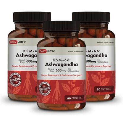 DailyNutra KSM-66 Ashwagandha 600mg Organic Root Extract | High Potency 270 Capsules