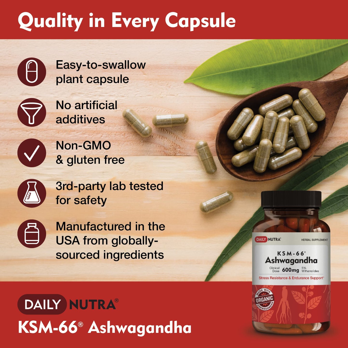 DailyNutra KSM-66 Ashwagandha 600mg Organic Root Extract | High Potency 270 Capsules