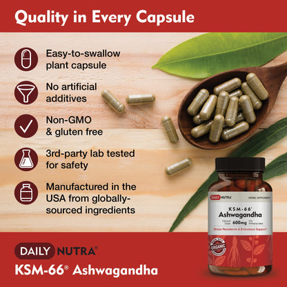 DailyNutra KSM-66 Ashwagandha 600mg Organic Root Extract | High Potency 270 Capsules