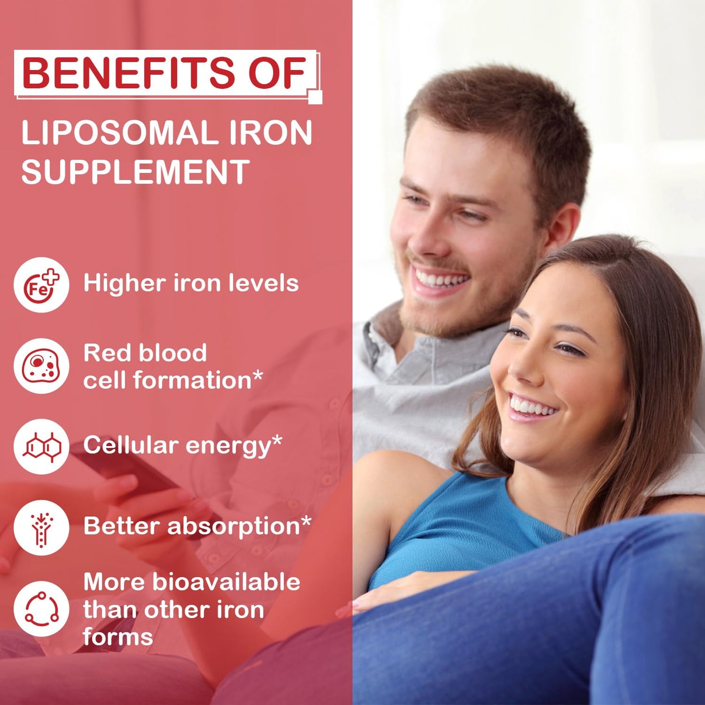Sapotax Liposomal Fe Iron Supplement for Women & Men – 65 mg Iron, Folic Acid & B12 (60 Softgels, 2 Bottles)