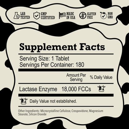 DairyPill Lactase Enzyme Pills – 18,000 FCCs, Portable, Gluten Free, USA Made | 180 Count
