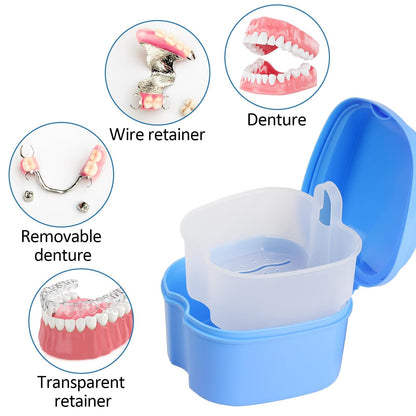 DAJISI 2-Pack Denture Case with Strainer Basket – Soaking Cups for Full & Partial Dentures (Blue & White)