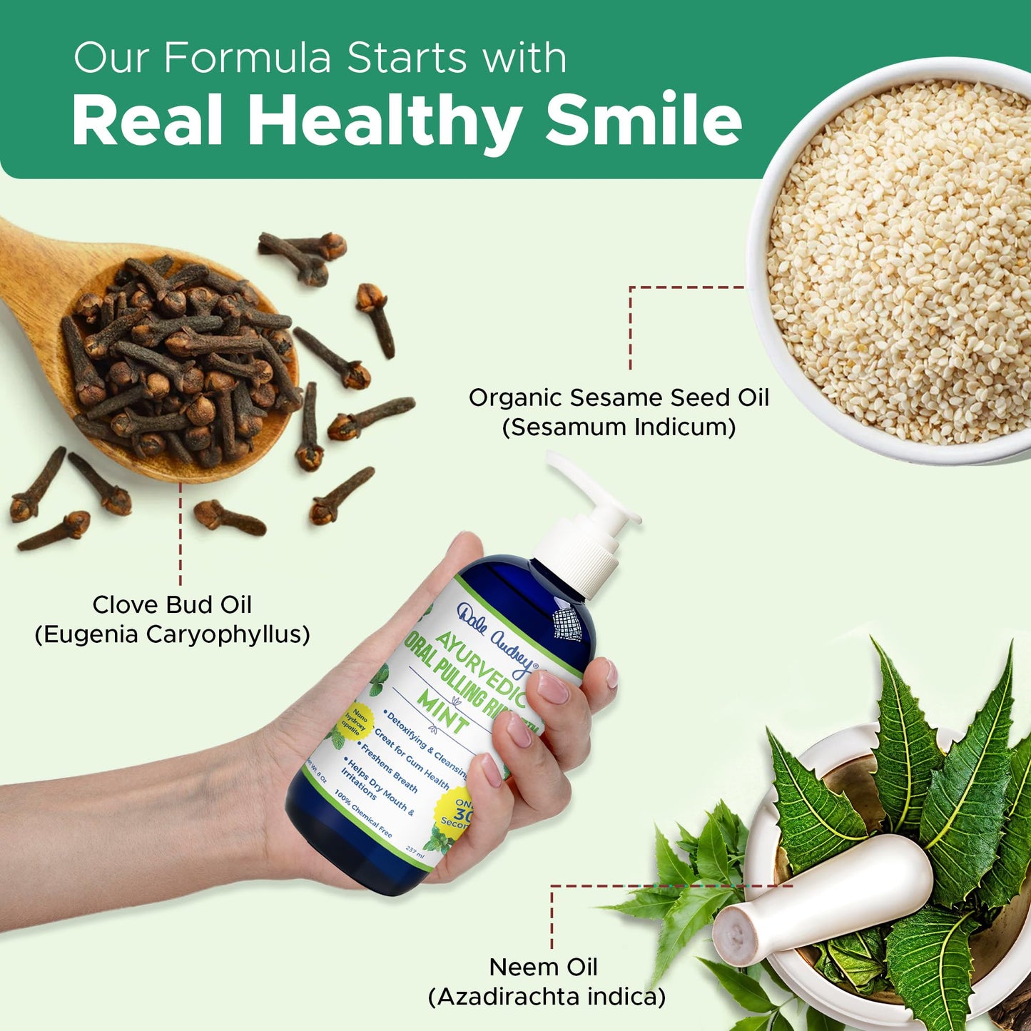 Dale Audrey Ayurvedic Nano Hydroxyapatite Oil Pulling Mouthwash – Mint Cinnamon 8 oz