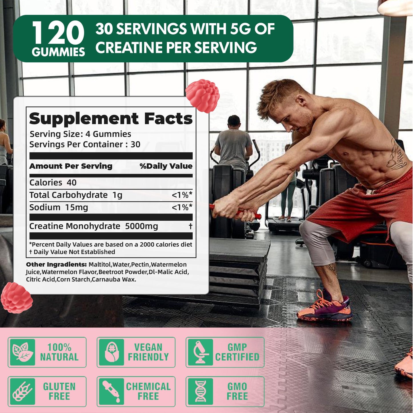 DANEW Pro Creatine Gummies 5000mg – Muscle Strength & Energy (Watermelon)