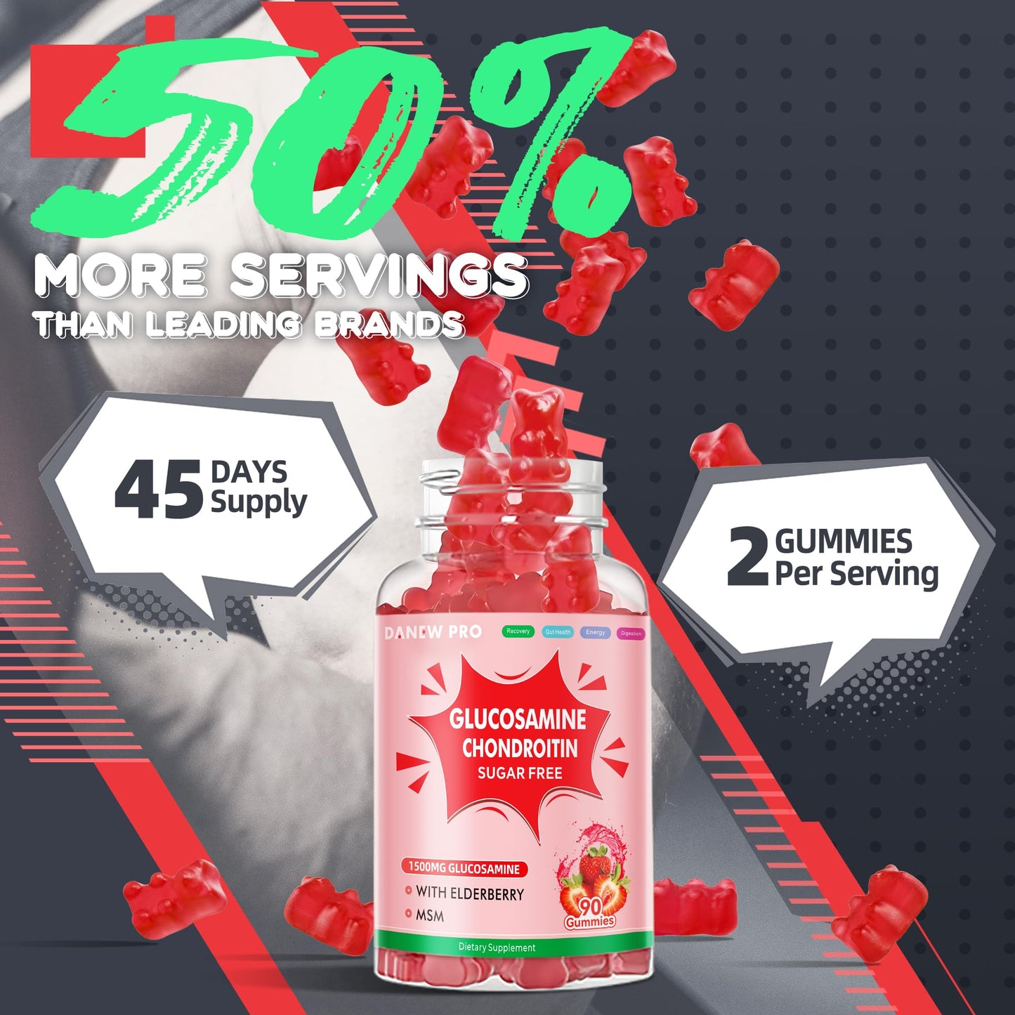 DANEW Pro Glucosamine Chondroitin Gummies with MSM & Elderberry – Joint Support