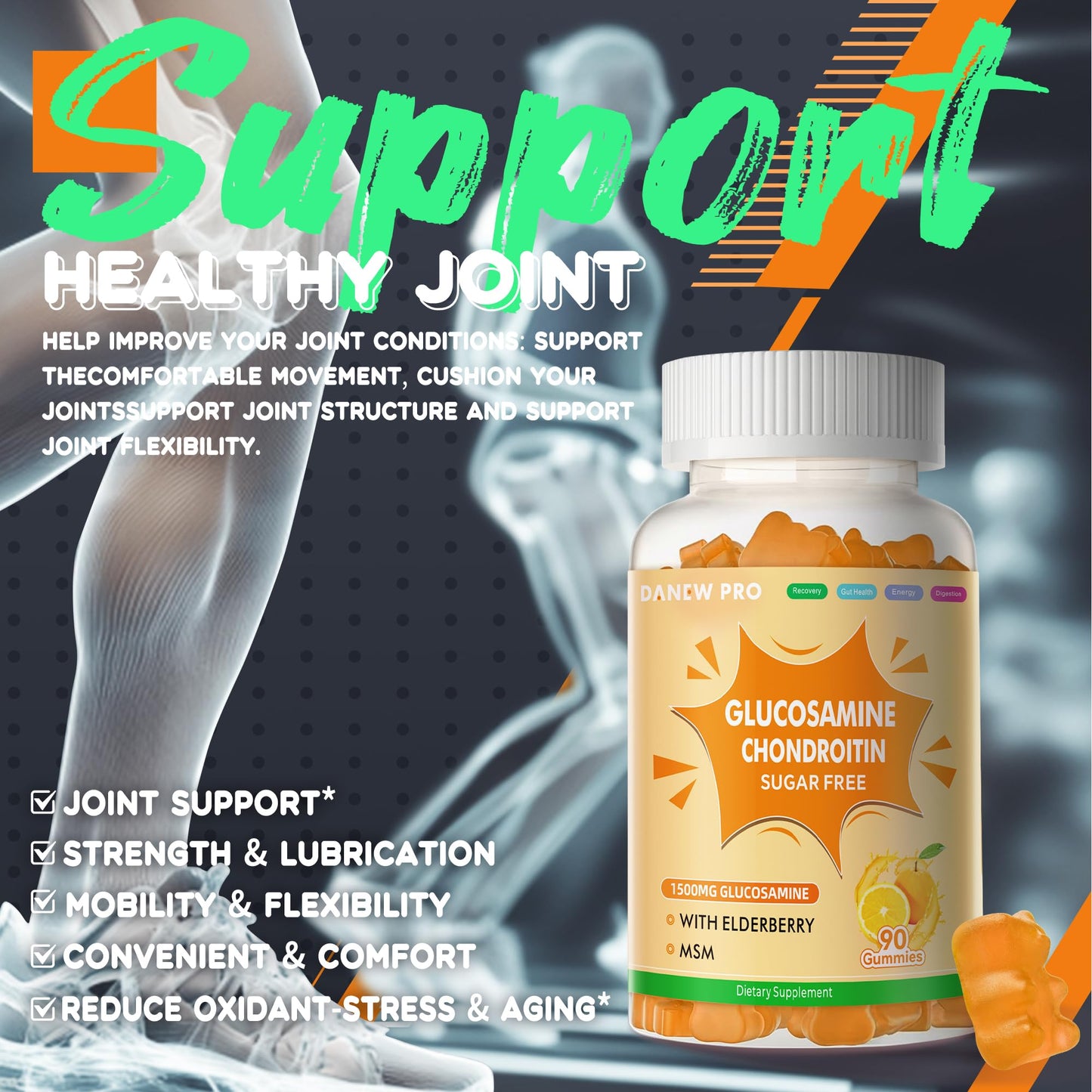 DANEW Pro Glucosamine Chondroitin Gummies with MSM & Elderberry – Joint Support