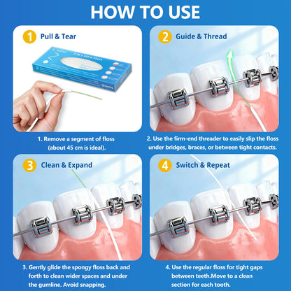 DanTicy Dental Floss for Braces – 160 Count (2 Pack) | 3 in 1