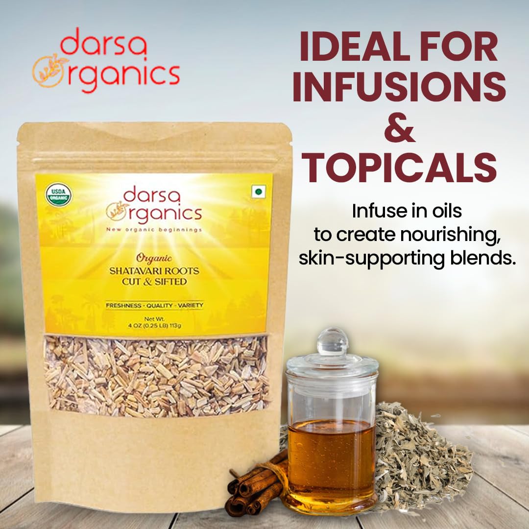 Darsa Organics Shatavari Cut & Sifted – 4 oz Organic Shatavari Root (Asparagus Racemosus), USDA Organic, Non-GMO, Gluten-Free