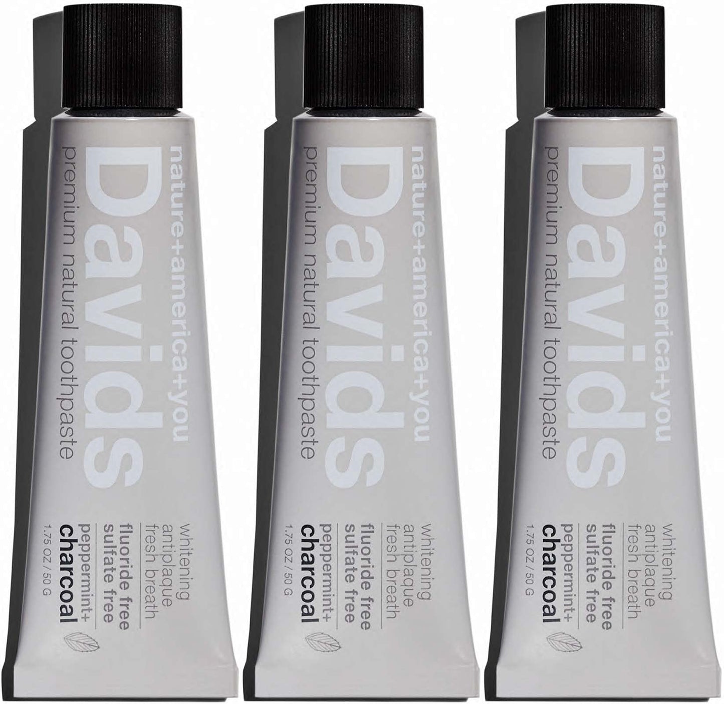 Davids Whitening Charcoal Travel Toothpaste – Fluoride Free, Peppermint, TSA 3-Pack