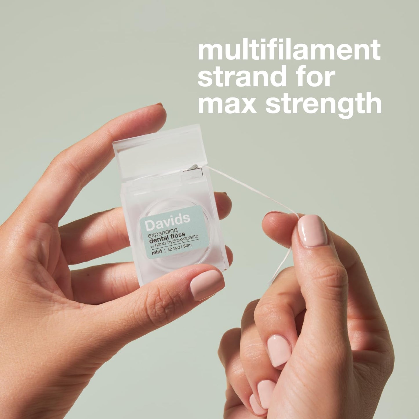 Davids Expanding Dental Floss + Refill w/Hydroxyapatite, No Break Woven Strands, Waxed, Vegan, Cocoa Butter & Mint, Kid Friendly, Refillable Dispenser, 66 yd