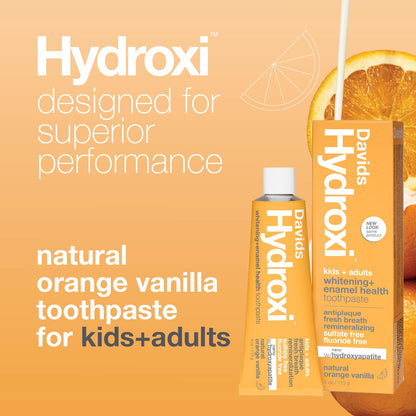 Davids Hydroxi Fluoride-Free Nano Hydroxyapatite Toothpaste – Enamel Health & Whitening, 4 oz, Orange Vanilla, Made in USA