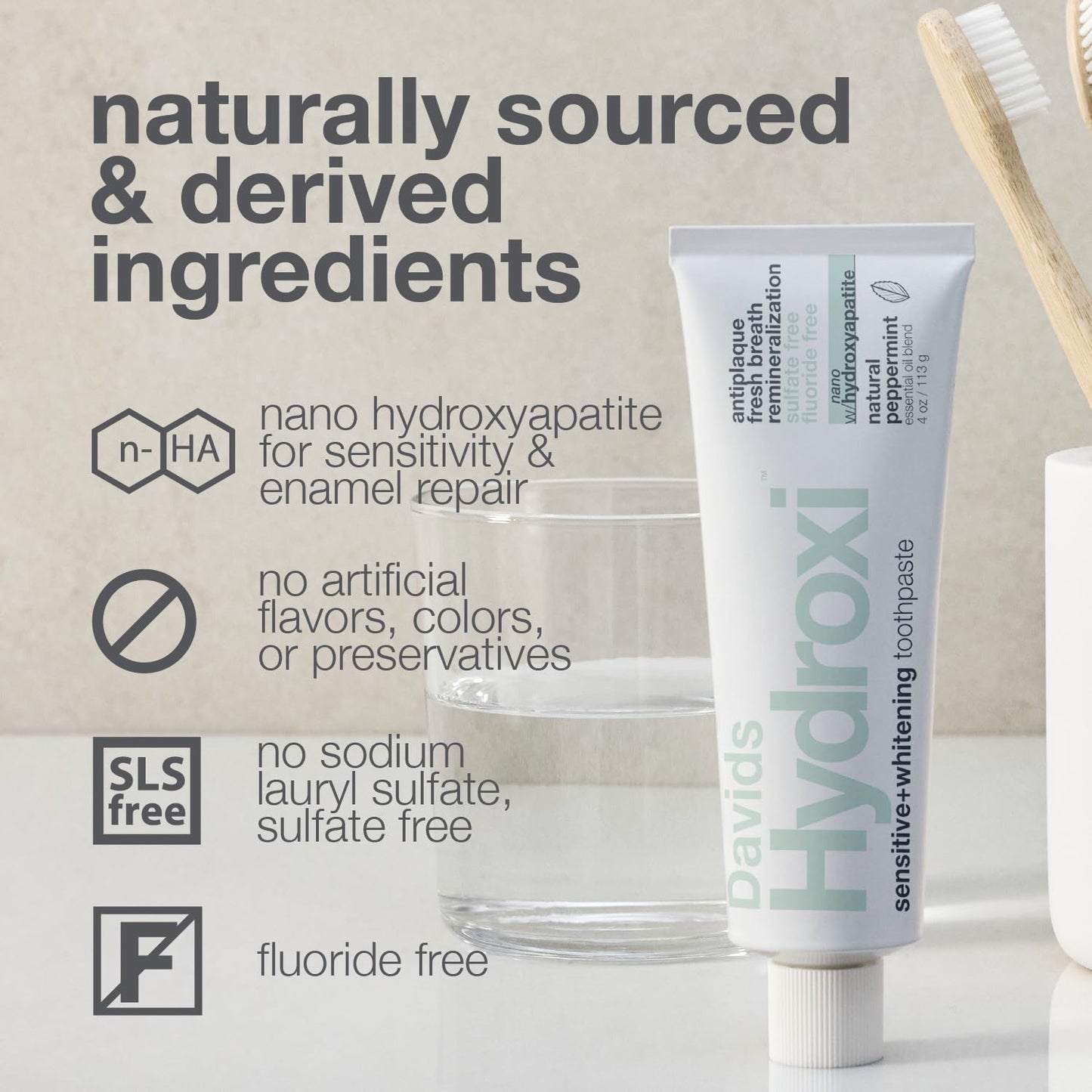 Davids Hydroxi Nano Hydroxyapatite Toothpaste - Fluoride Free, Whitening, Sensitive Relief, SLS Free, Made in USA (3 Pack)