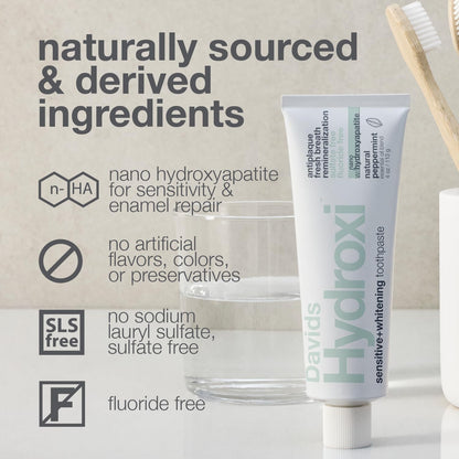 Davids Hydroxi Nano Hydroxyapatite Toothpaste - Fluoride Free, Whitening, Sensitive Relief, SLS Free, Made in USA (3 Pack)