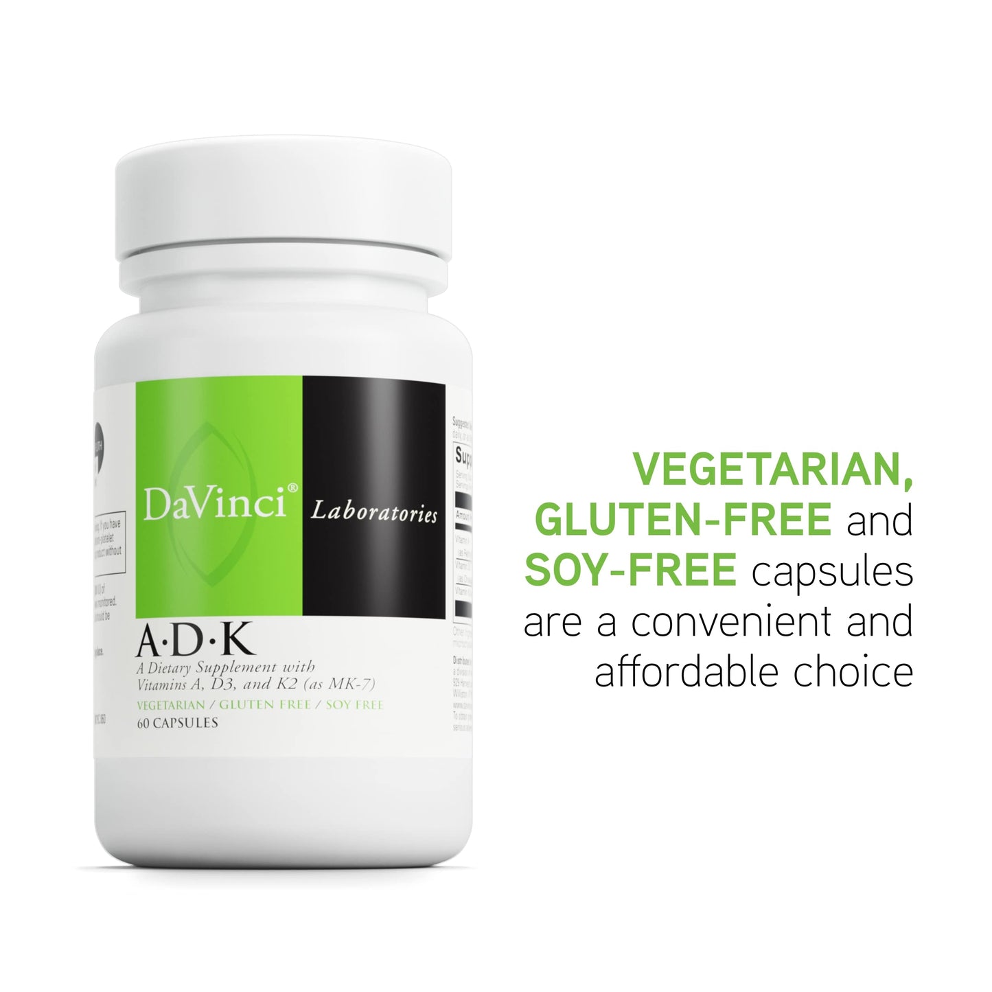 DAVINCI Labs ADK – Bone & Heart Health Support with Vitamins A, D3 & K2 (MK-7) – 60 Capsules