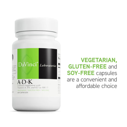 DAVINCI Labs ADK – Bone & Heart Health Support with Vitamins A, D3 & K2 (MK-7) – 60 Capsules