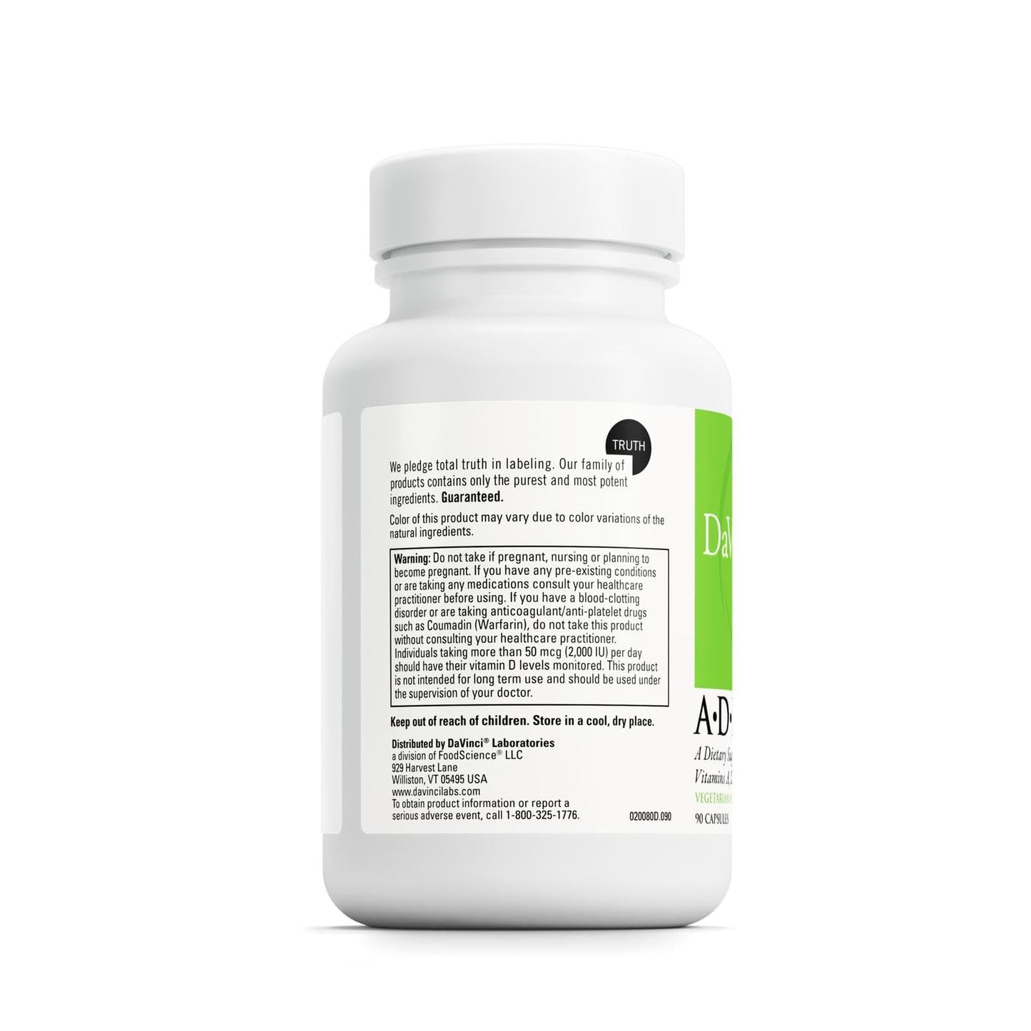 DaVinci Labs ADK 10 – Vitamin A, D3 & K2 for Bone, Heart & Immune Support | 90 Capsules