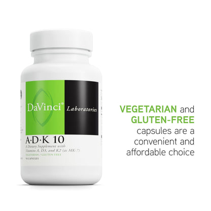 DaVinci Labs ADK 10 – Vitamin A, D3 & K2 for Bone, Heart & Immune Support | 90 Capsules