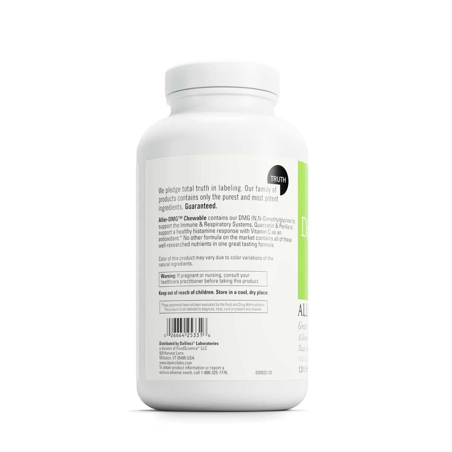 DAVINCI Labs Aller-DMG Chewable - Immune, Histamine & Respiratory Support (Orange Cream, 120 Chewables, 60 Servings)