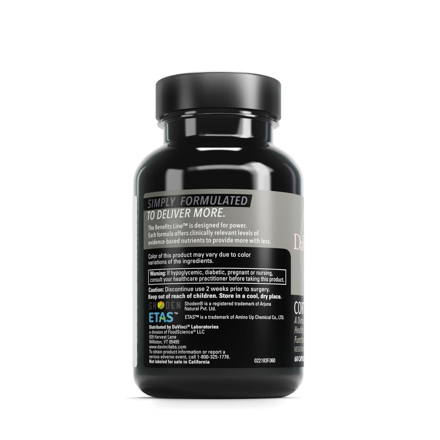 DaVinci Labs Cortisol Benefits – Supports Healthy Cortisol Levels & Adrenal Health | Ashwagandha, Rhodiola, Gluten-Free | 60 Vegetarian Capsules