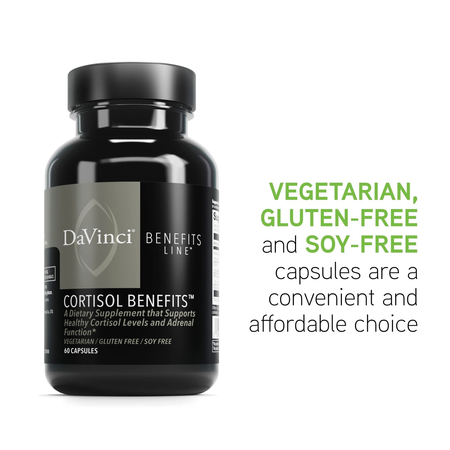 DaVinci Labs Cortisol Benefits – Supports Healthy Cortisol Levels & Adrenal Health | Ashwagandha, Rhodiola, Gluten-Free | 60 Vegetarian Capsules