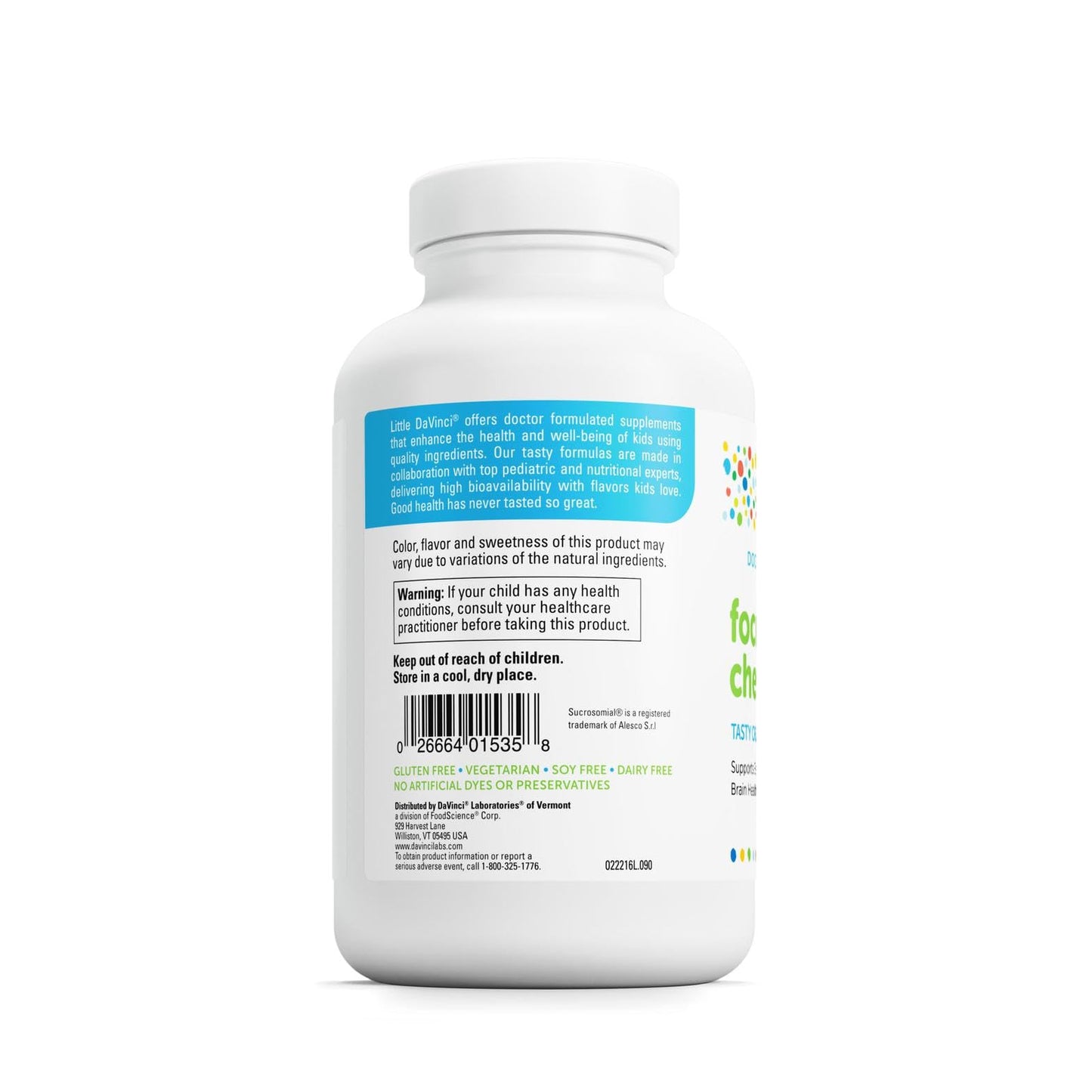 DAVINCI Labs Focus Chewable – Kid Focus, Brain & Immune Health (Orange, Sugar-Free, 90 Tablets)