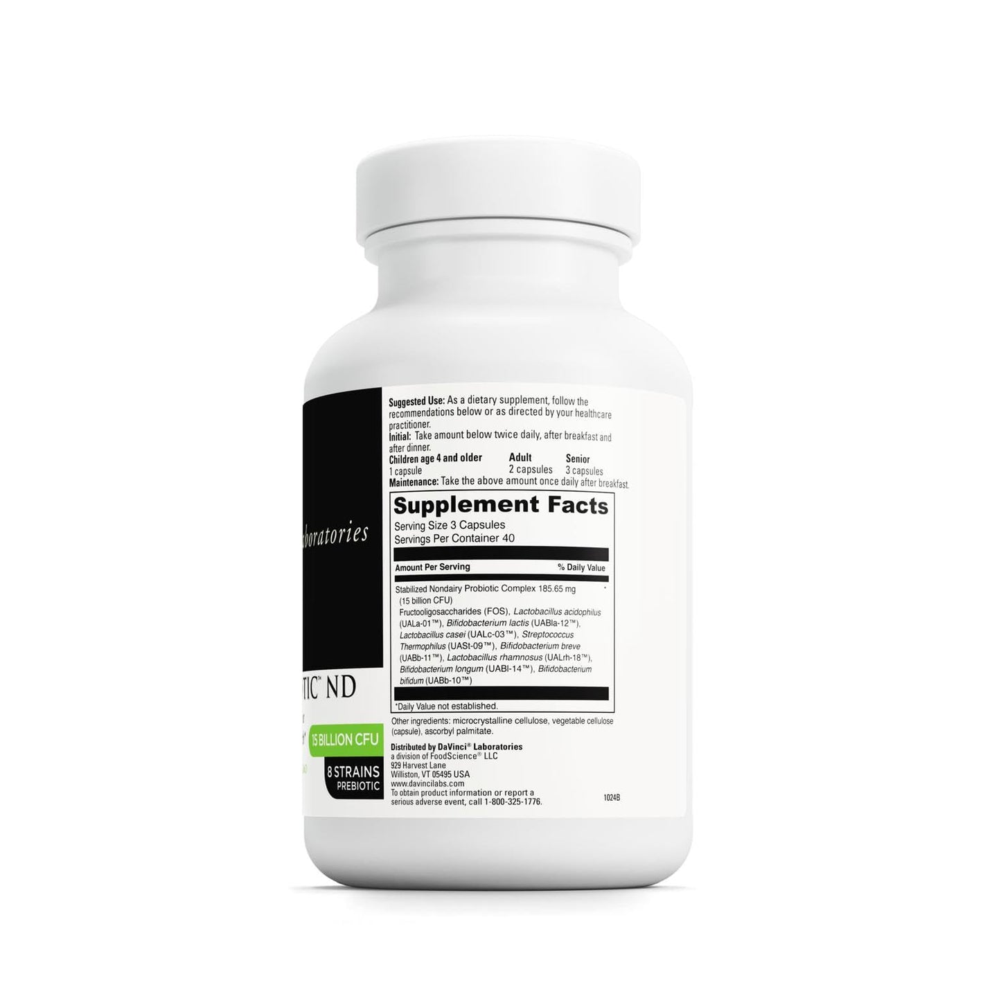 DAVINCI Labs Mega Probiotic ND – Non-Dairy Digestive & Brain Support (120 Veg Caps)
