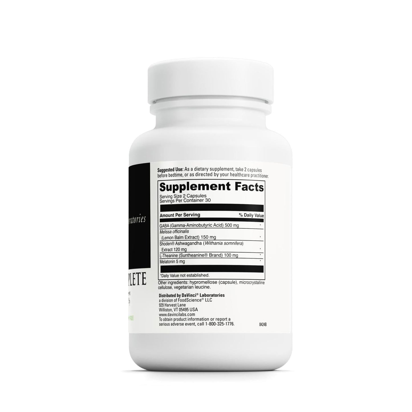 DAVINCI Labs Sleep Complete – Melatonin, Ashwagandha & L-Theanine | Gluten-Free, 60 Vegetarian Capsules