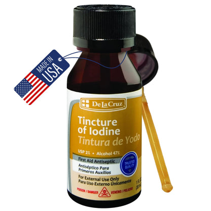 De La Cruz 2% Iodine First Aid Antiseptic – Made in USA – 1 FL OZ