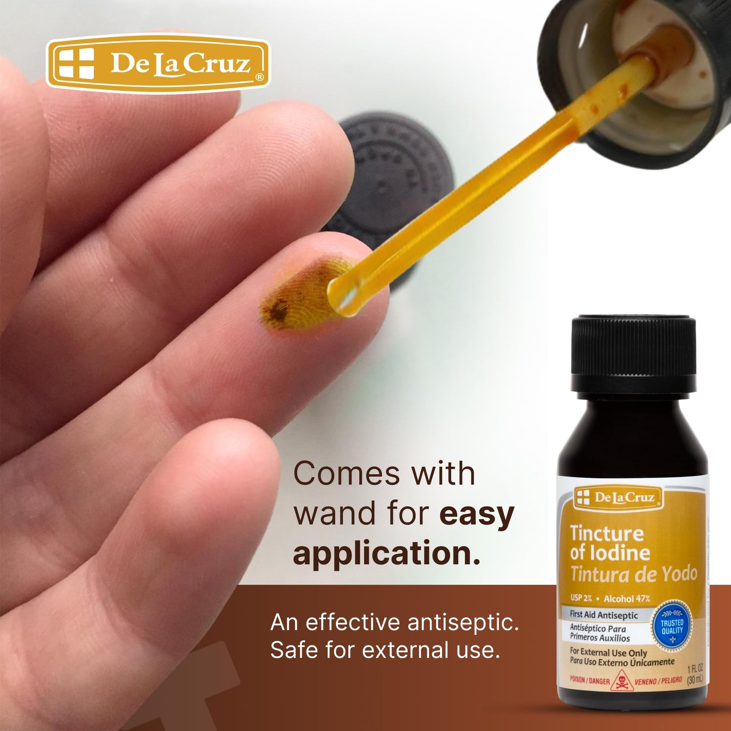 De La Cruz 2% Iodine First Aid Antiseptic – Made in USA – 1 FL OZ