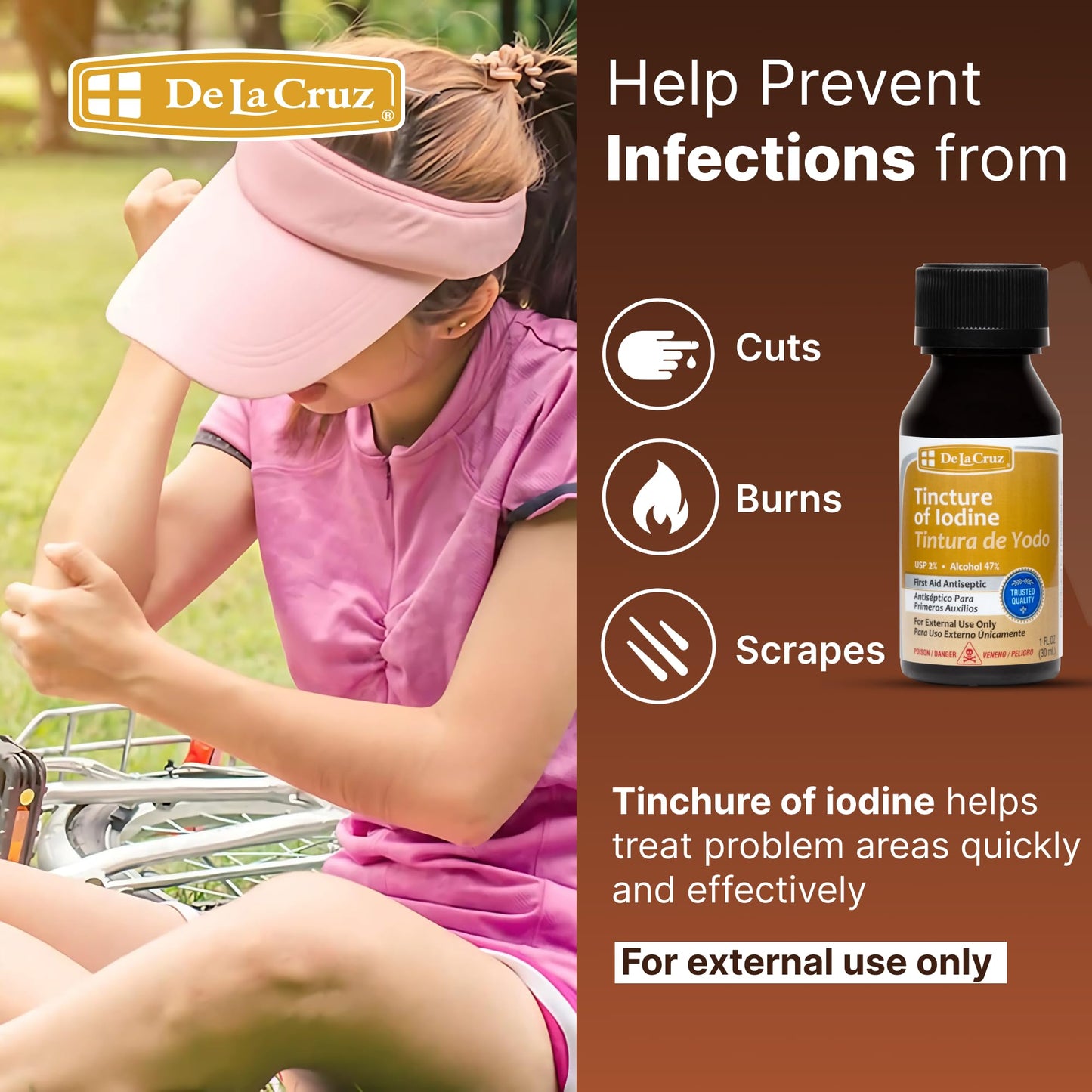 De La Cruz 2% Iodine First Aid Antiseptic – Made in USA – 1 FL OZ