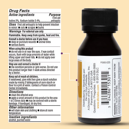 De La Cruz 2% Iodine First Aid Antiseptic – Made in USA – 1 FL OZ