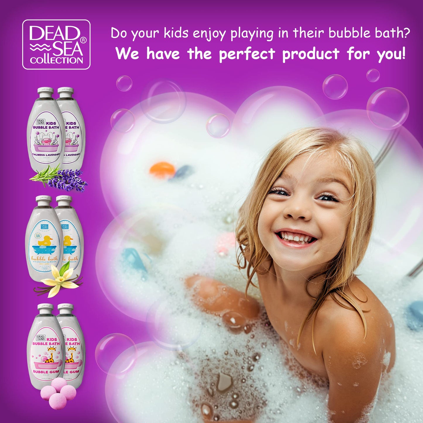 Dead Sea Collection Bubble Bath for Kids with Lavender – 2 x 33.8 fl oz (67.6 fl oz total)