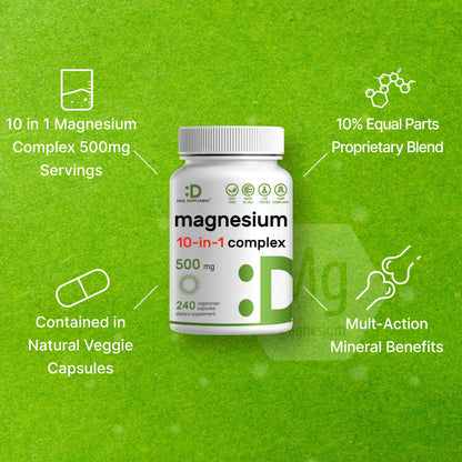 DEAL SUPPLEMENT Magnesium Complex 500mg – 480 Veggie Capsules | 10-in-1 Chelated Magnesium
