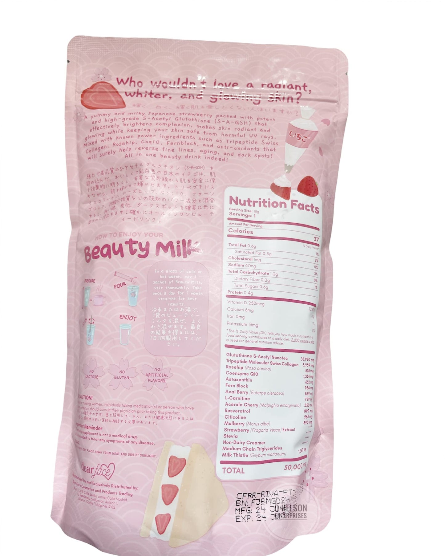 Dear Face Beauty Milk Japanese Collagen – Strawberry & Melon Drink (50,000mg)