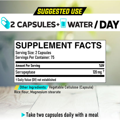 DEDICAD Serrapeptase 240,000 SPU - 150 Capsules (75 Servings) for Breathing, Heart Health & Immunity