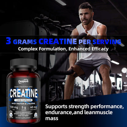 Deepure Micronized Creatine Monohydrate Capsules 5G (5000mg) - Strength & Muscle Growth | 120 Counts