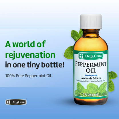 De La Cruz Peppermint Essential Oil - 100% Pure Steam Distilled 2 fl oz for Aromatherapy
