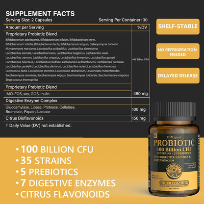 Proriginal Probiotics for Women & Men – 100 Billion CFU, 35 Strains, Prebiotics & Enzymes, 180 Caps