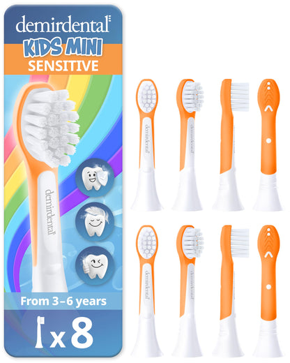 Demirdental Kids Mini Toothbrush Heads – Philips Sonicare Compatible (Ages 3–6) Orange, HX6038-8 Pack