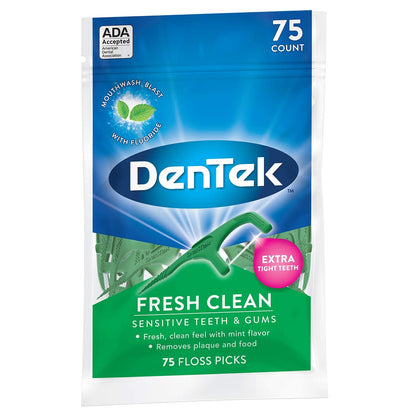 DenTek Fresh Clean Floss Picks – Extra Tight Teeth, 75 Count (2-Pack)