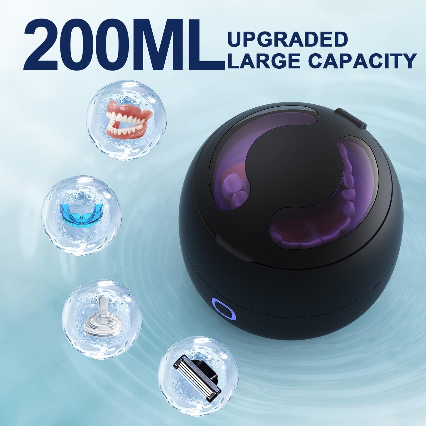 Upgraded Ultrasonic Retainer Cleaner 45kHz – Denture, Mouth Guard & Night Guard Cleaner with 200ml Cleaning Pod