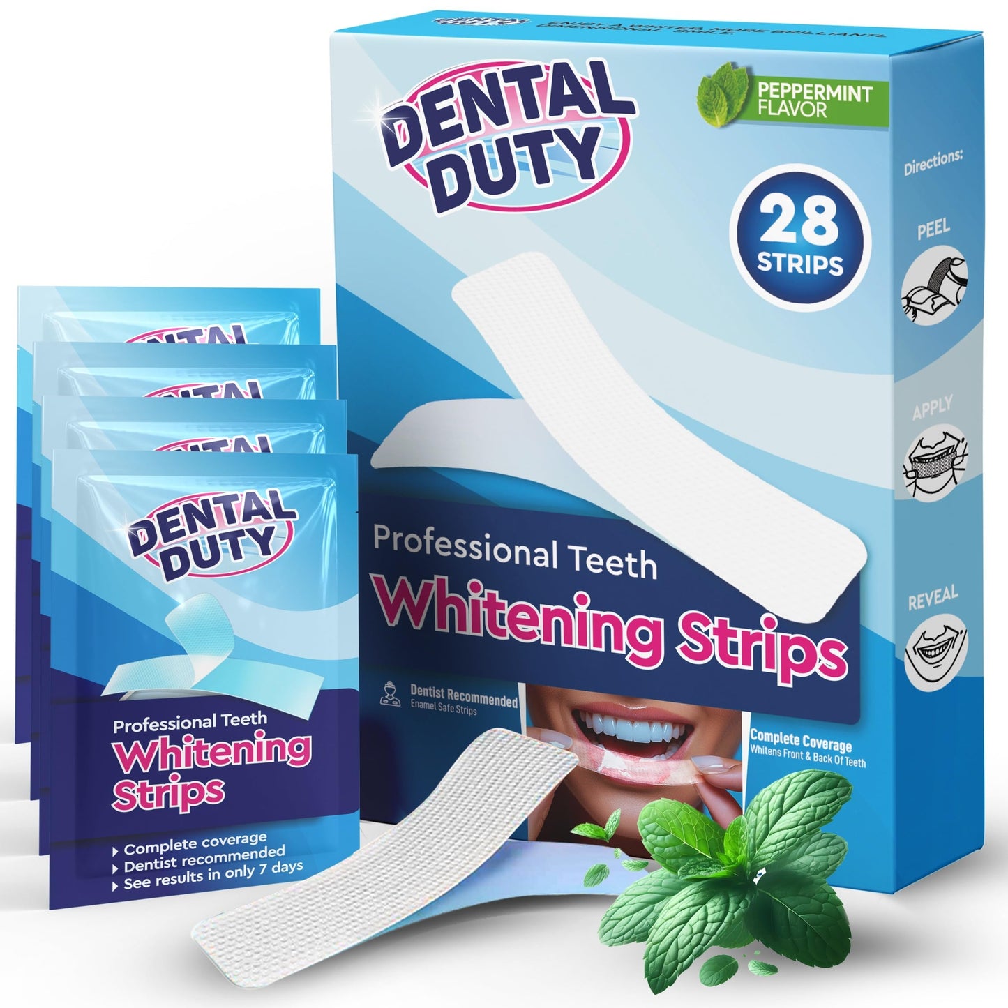 Dental Duty Teeth Whitening Strips - 28pcs, Enamel Safe, Vegan & Non-Toxic