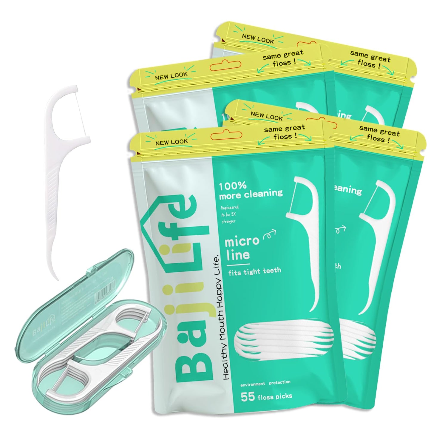 Dental Floss Picks 228 Count - 55 Count 4-Pack + 8 Count Portable Flossers