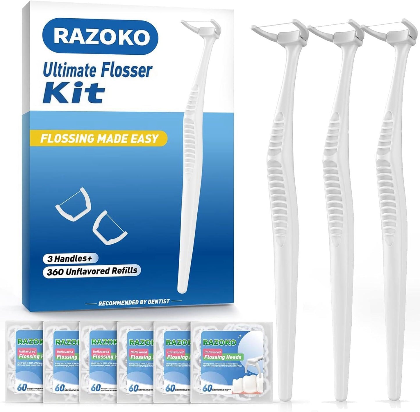 Dental Floss Picks Kit – 3 Handles & 360 Refills | Extra Strength