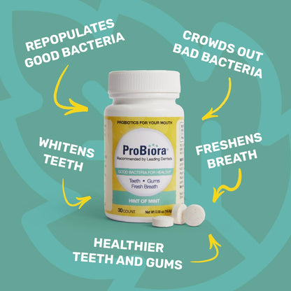 ProBiora Probiotics for Teeth & Gums – Patented ProBiora3, Whitening, Bad Breath Treatment, 30 Mint Tablets